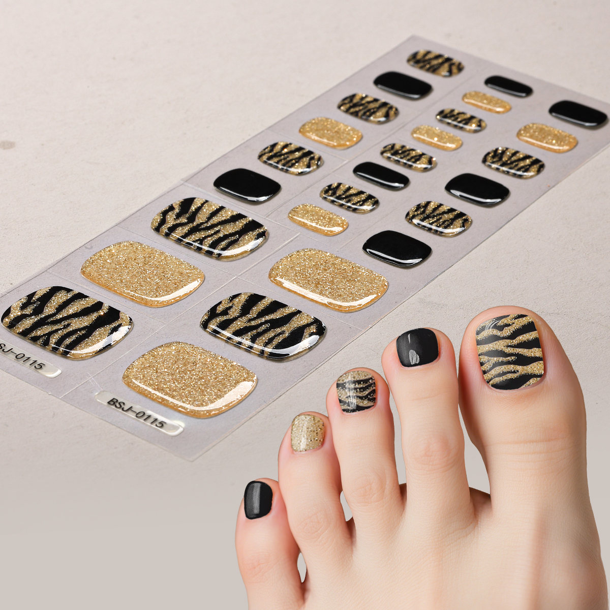 Full Cover Adhesive - 26Tips Leopard Semi Cured Gel Toenail