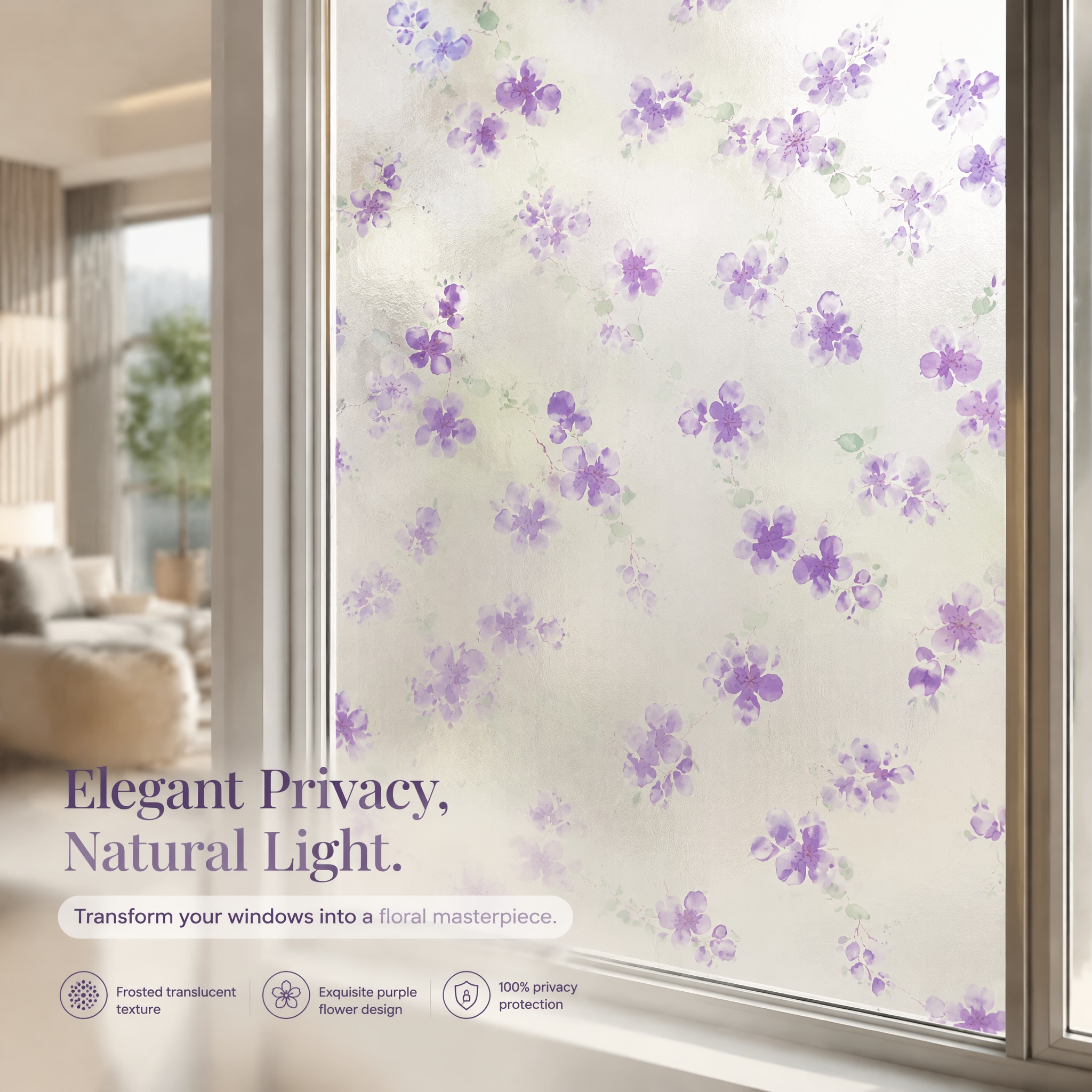 Purple Floral Pattern Self-Adh - Privacy Screen Protector ulasan dan harga