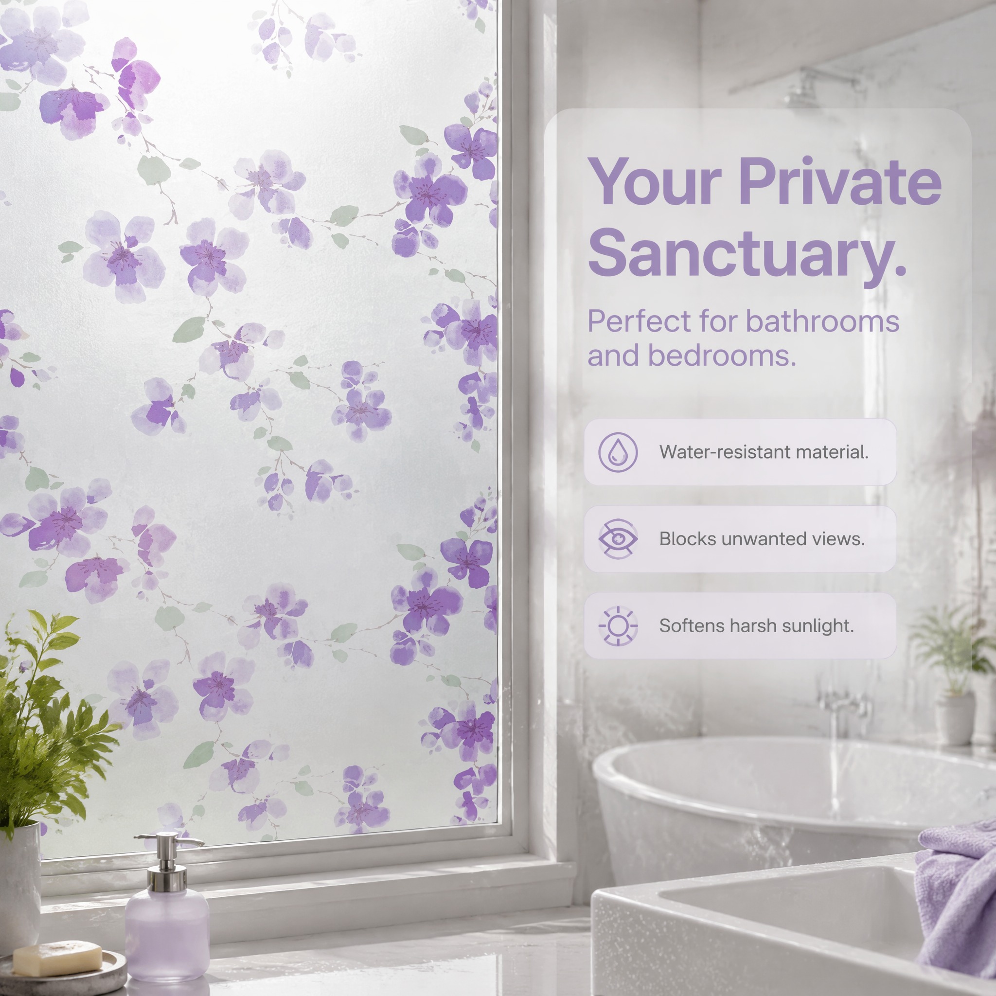 Purple Floral Pattern Self-Adh - Privacy Screen Protector ulasan dan harga