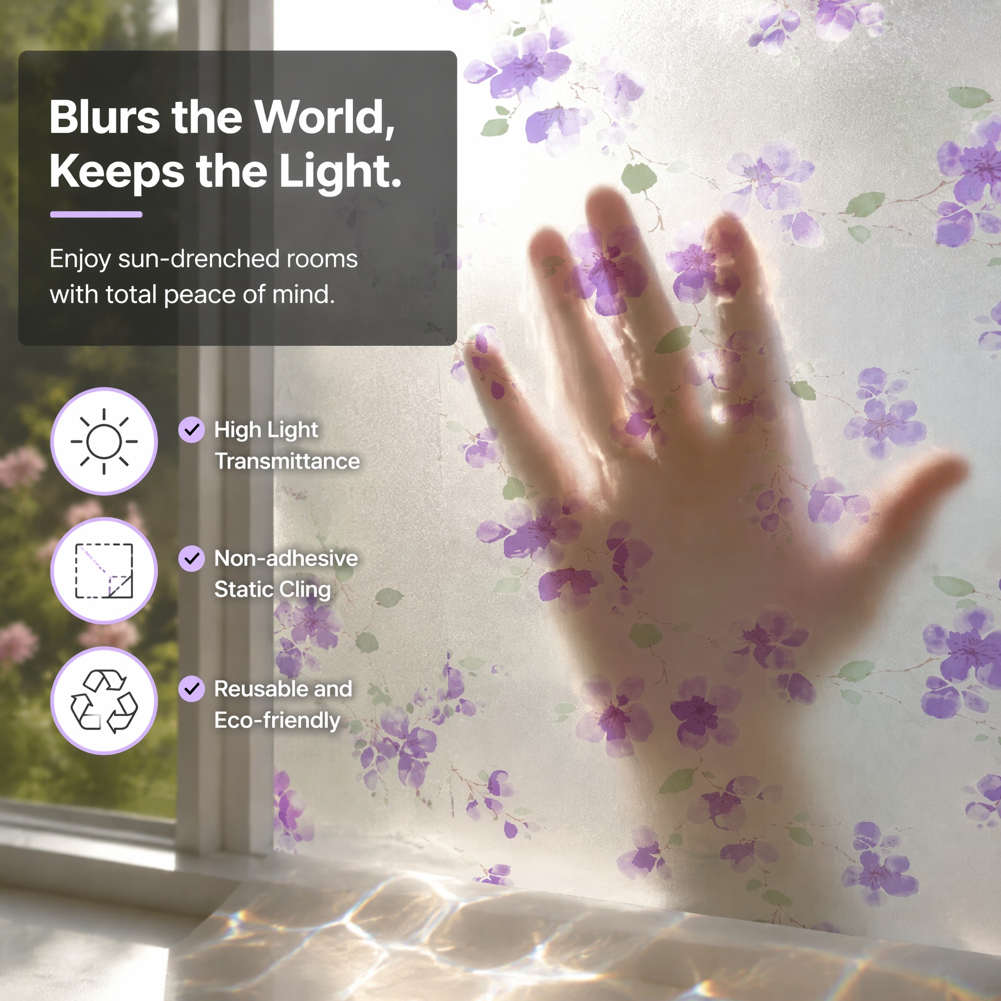 Purple Floral Pattern Self-Adh - Privacy Screen Protector ulasan dan harga