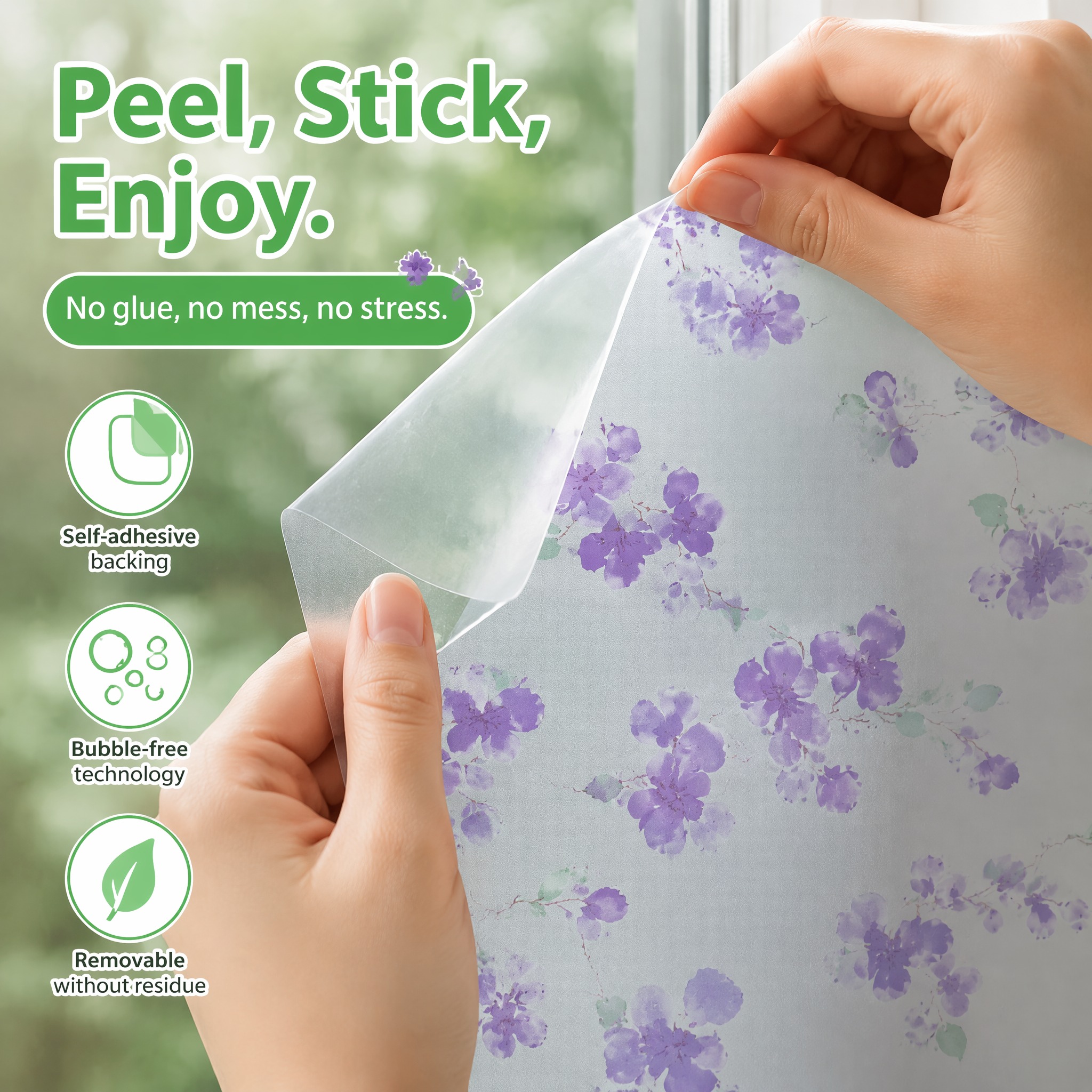 Purple Floral Pattern Self-Adh - Privacy Screen Protector ulasan dan harga