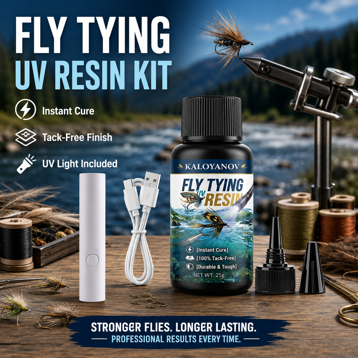 UV Resin Fly Tying Kit with US - Liquid Uv Glue Kit ulasan dan harga