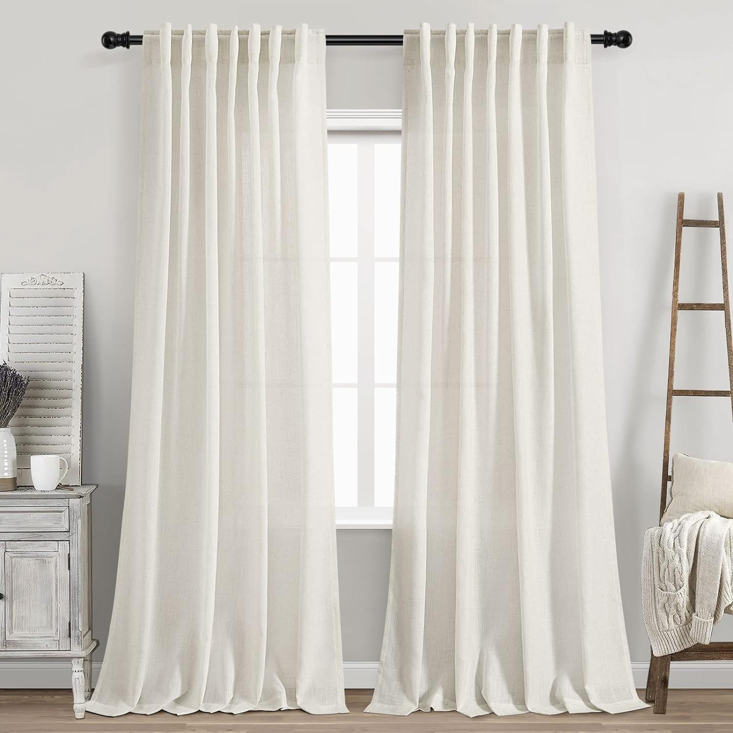 Cream Linen Back Tab Curtains  - Privacy Filter 2Pack ulasan dan harga